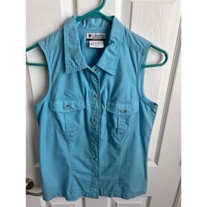 Columbia Sportswear Sleeveless Button Down Top Utility Pockets Blue Ladies Small